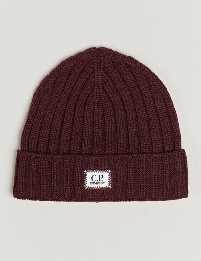 C.P. Company Extra Fine Merino Rib Knitted Hat Burgundy