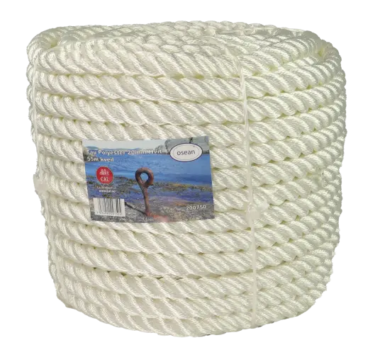 Tau Polyester - Hvit - 20 mm - 55m - Kveil