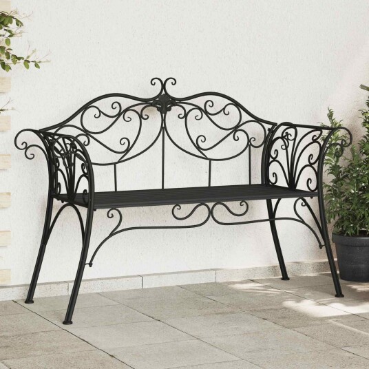 vidaXL Hagebenk 2 seter 131 x 47,5 x 90 cm Stål Svart