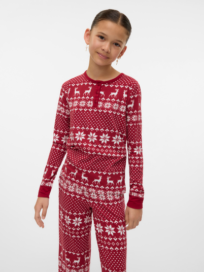 Vero Moda Girl Chris Long Sleeve Button Top Jrs Xmas Girl Rød 146/152