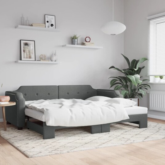  Uttrekkbar dagseng mørkegrå 90x190 cm stoff