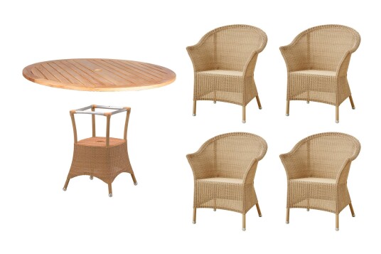 Cane-line Lansing spisegruppe Teak/Natur 4 lenestoler & bord 120 cm