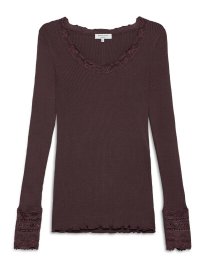 Rosemunde Rwbenita Silk Ls O-Neck Lace T-Shir - Brown - XS