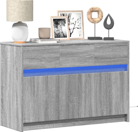 TV-benk med LED grå sonoma 91x34x61 cm konstruert tre TV-benk med LED grå sonoma 91x34x61 cm konstruert tre