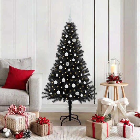  Juletre med 150 LED med stativ Svart 150 cm PVC