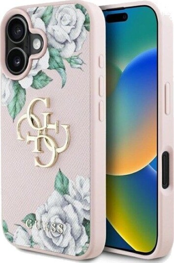 GUESS Grained Roses Big 4G logo iPhone 16 case - pink