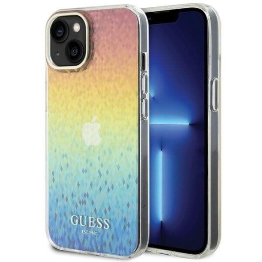 Guess IML Flerfarget Hardcase til iPhone 15 med Fasettert Speil Disco Effekt