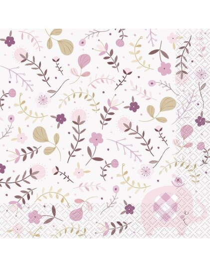 16 stk Baby Pink Elephant 2 Lags Servietter 33x33 cm