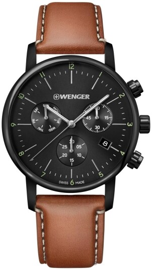 Wenger Herreklokke 01.1743.115 Sort/Lær Ø44 mm