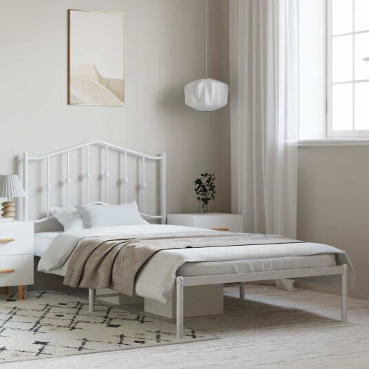 vidaXL Sengeramme i metall med hodegavl hvit 100x200 cm 8721012211421