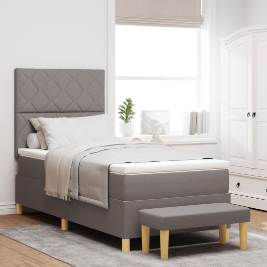 Box Spring Seng med Madrass & Benk Taupe 90x190 cm Stoff
