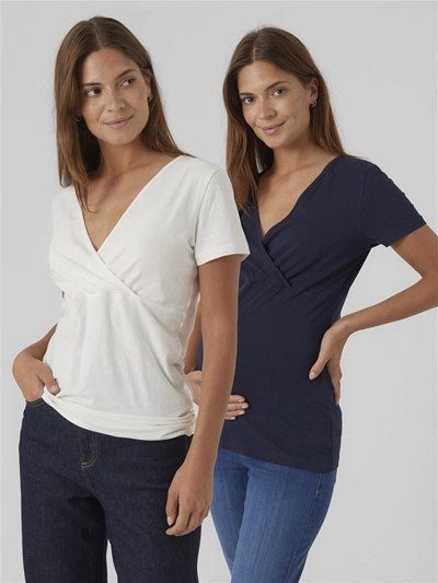 Mamalicious   Gravidt skjorte 2pk Navy Blazer Snow White