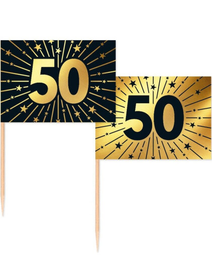 50 Stk 50 år Mat/Kakeflagg 6,5 cm - Svart og Gull 50 Stk 50 år Mat/Kakeflagg 6,5 cm - Svart og Gull