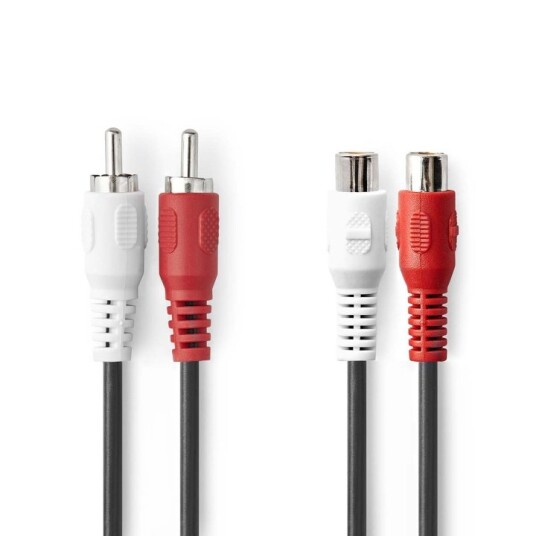 Nedis Stereo lydkabel | 2x RCA Han | 2x RCA Hun | Nikkel belagt | 5.00 m | Rund | Sort | Konvolutt