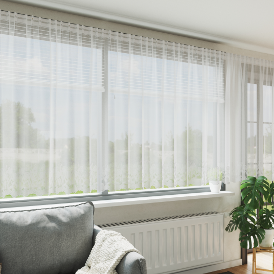 Gardiner med gardiner Blomster Hvit 400 x 180 cm Polyester