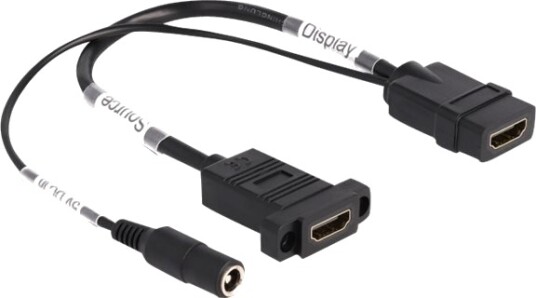 Delock Hdmi Adapter Hdmi Dc Plugg 5,5 X 2,1 Mm Hunn Til Hdmi Hunn 30 Cm Svart Støtter 4K 60 Hz 3840 X 2160 87038