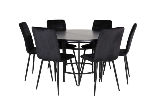 Venture Design Copenhagen & Windu spisegruppe Svart/svart 6 stoler & bord 140 cm