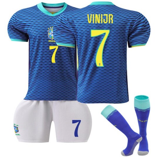 24 25 Brasil Borte Barn Fotballdrakter Sett Fotballklær Nr. 7 Vinicius VINI JR 18