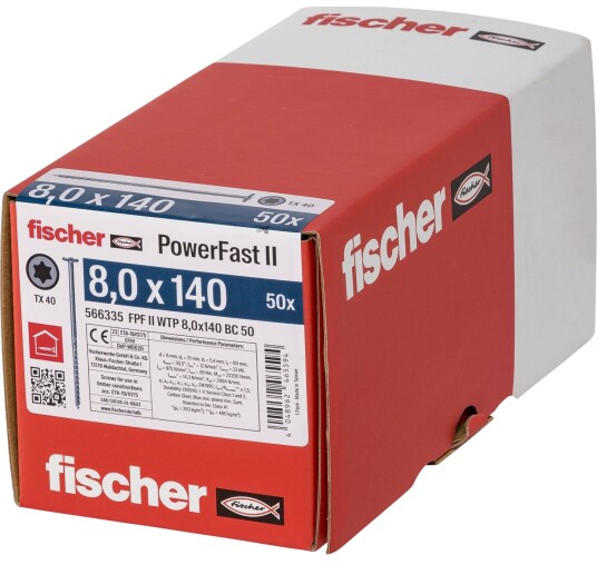 Fischer Treskrue PowerFast II TK TX TG Galvanisert Stål 8,0 × 140 mm 50 Stk.