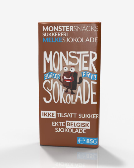 Monster Belgisk Melkesjokolade - uten tilsatt sukker 85g Monster Belgisk Melkesjokolade - uten tilsatt sukker 85g