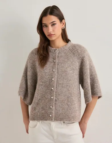Neo Noir Beige Amaya Fluffy Knit Cardigan