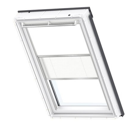 Velux Blendingsgardin duo hvit mk08 kombinert med hvit plissegardin