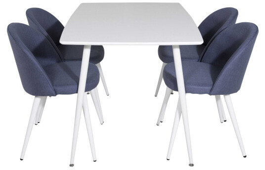 Venture Design Polar & Velvet spisegruppe Hvit/blå 4 st stoler & bord 120 x 80 cm