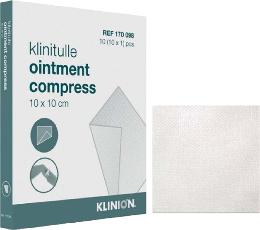 Klinion Klinitulle vaselinkompress 10 x 10 cm 10 stk Klinion Klinitulle vaselinkompress 10 x 10 cm 10 stk
