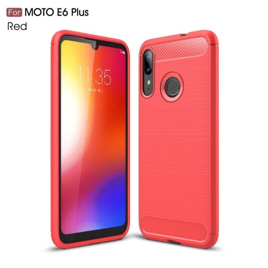 INCOVER Motorola Moto E6 Plus Carbon Texture Fleksibel Plastik Deksel - Rød