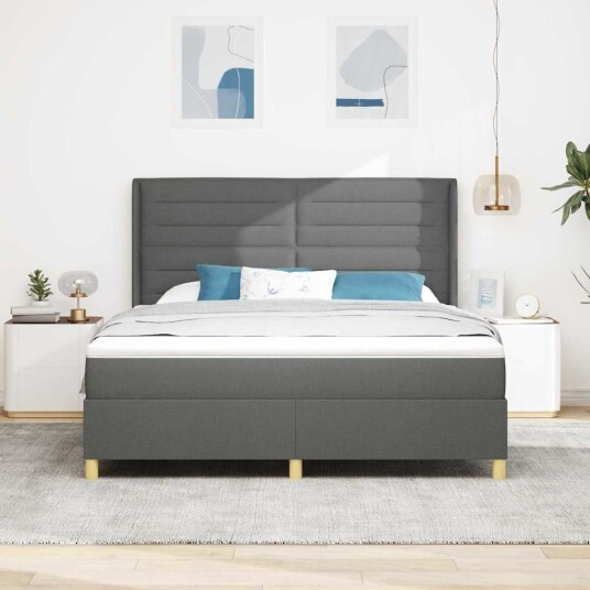 Box Spring Seng med Madrass Mørk Grå 180x200 cm Stoff