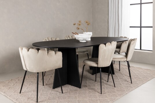 Venture Home Spisegruppe Manciat 230 cm Oval med 4 Limhamn Stoler Beige