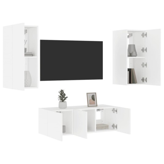 vidaXL Vegghengte TV-enheter med LED 4 deler hvit konstruert tre 8721012472198