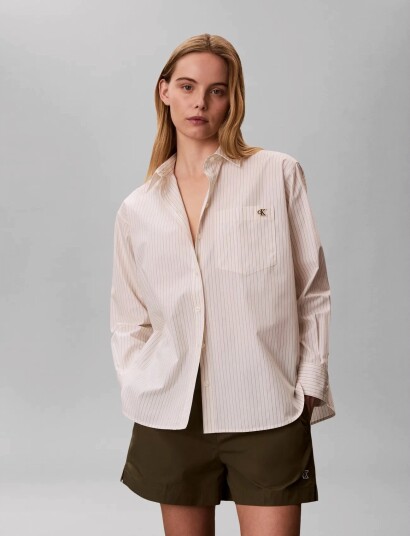 Calvin Klein Jeans Yarndye Cotton Poplin Relaxed Sh Cream XXS