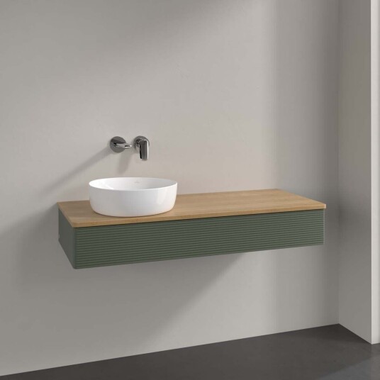 Villeroy & Boch Antao Servantskap med 1 skuff 120x50x19 cm m/lys Grønn Matt/Eik Villeroy & Boch Antao Servantskap med 1 skuff 120x50x19 cm m/lys Grønn Matt/Eik