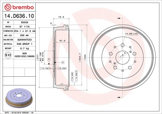 Bremsetrømmel BREMBO 14.D636.10