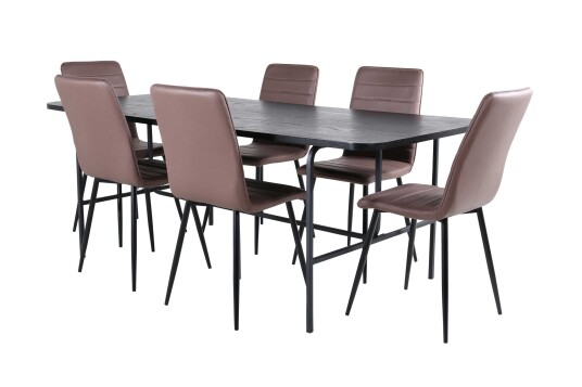Venture Design Uno & Windu spisegruppe Brun/svart 6 stoler & bord 200 x 90 cm