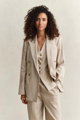 Gant Blazer i linblanding med nålestriper OAT BEIGE 34
