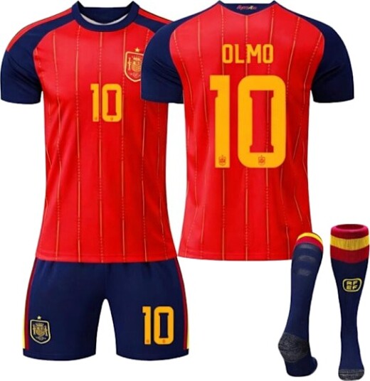 2026 VM Spania landslag hjemmedraktsett #10 Olmo trykt fotballsett med trøye shorts og sokker