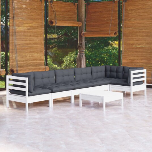  Hagesofagruppe med puter 7 deler furu hvit 3096401