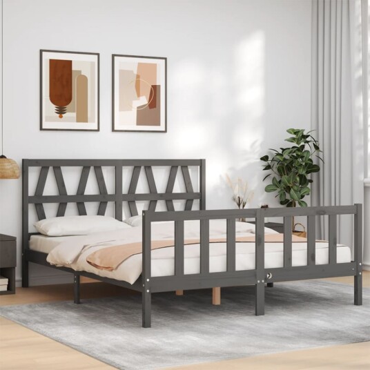 vidaXL Sengeramme med hodegavl grå 5FT King Size heltre