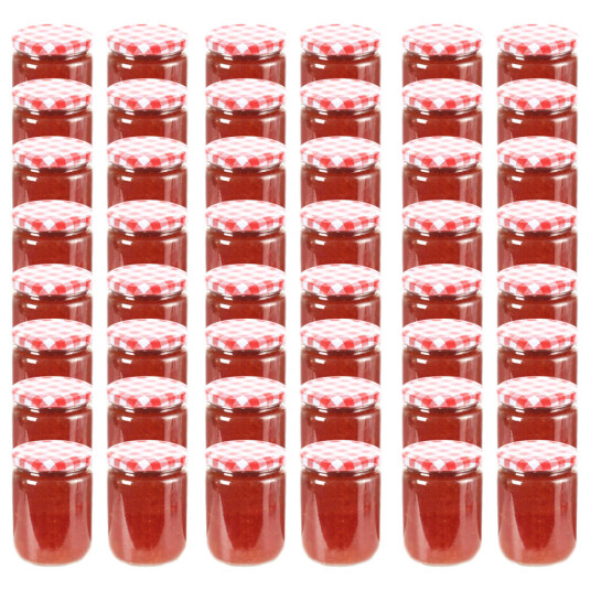 Syltetøyglass med hvite og røde lokk 48 stk 230 ml 50798 Syltetøyglass med hvite og røde lokk 48 stk 230 ml 50798