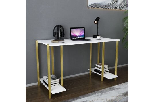 Malem Skrivebord 60x73,8x125,2 cm med oppbevaring Gull/Hvit