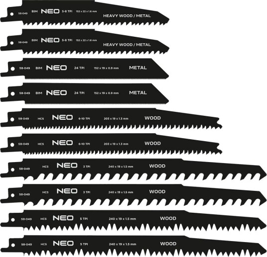 NEO Tools 58-049 Bajonettsagblader - HCS/BIM, 5-8 TPI - 10 stk.