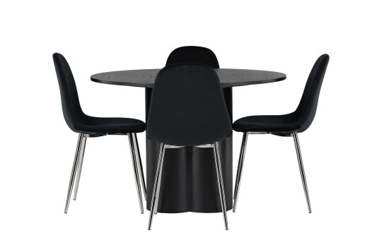 Venture Design Olivia & Polar spisegruppe Svart/svart 4 stoler & bord 110 cm