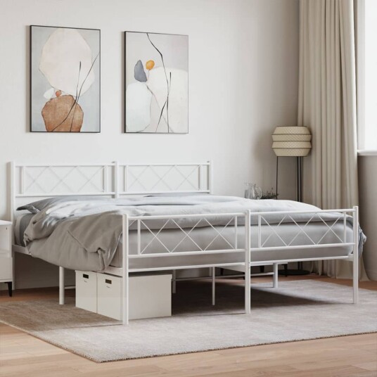 vidaXL Sengeramme i metall med hode- og fotgavl hvit 140x200 cm 8721012191242