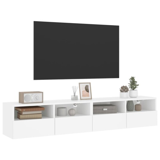 vidaXL Vegghengte TV-benker 2 stk hvit 80x30x30 cm konstruert tre 8721012254534 vidaXL Vegghengte TV-benker 2 stk hvit 80x30x30 cm konstruert tre 8721012254534