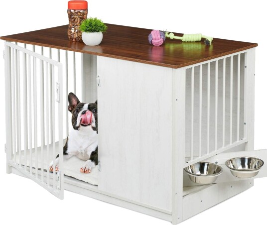 Innendørs hundekasse med skåler – Treeffekt robust design