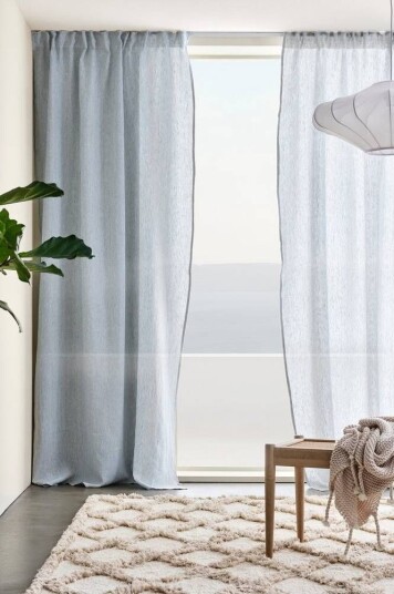 Jotex ALINA gardin med multifunksjonsbånd 2-pk Blå/naturhvit 1639881-02-300 1639881-07-220