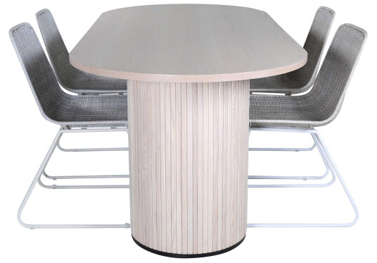 Venture Design Bianca & Cirebon spisegruppe Hvit/natur 4 stoler & bord 200 x 90 cm