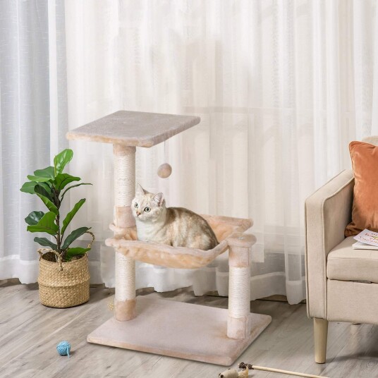 Klatretre Beige Med Sisal Og Hengekøye